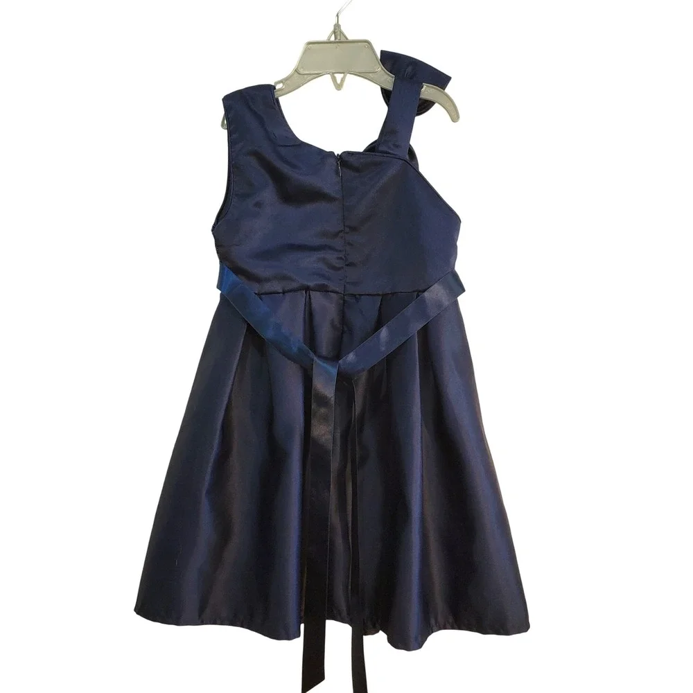 Girls Navy Dress Party Sequin Bow One Shoulder Navy Blue‎ Size 110 5
